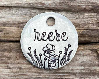 Dog Tags for Dogs, Dog Tag, Dog Tag Personalized, Spring Garden, Violets, Flower Dog Tag, Hand Stamped Dog Tag, Custom Dog Tag
