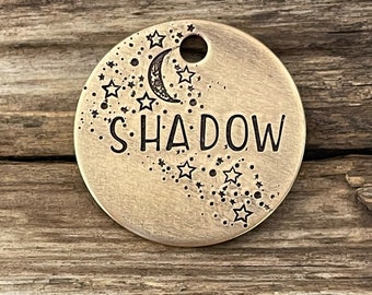 Sterne Hundemarke, personalisiert, Mond, Sterne, Dog Tag, Hundemarke für Hunde, Hundemarke mit Sternen, Pet Id Tag, handgestempelt, der Plejaden Mond