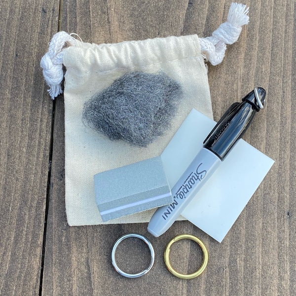 Metal Hounds Tag Polishing Kit, Includes Mini Sharpie Marker, Fine Steel Wool, Polishing Pad, Buffing Block, Split Ring, Add On, Upgrade