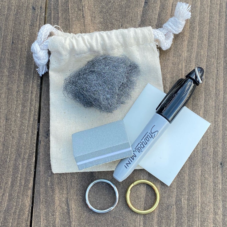 Metal Hounds Tag Polishing Kit, Includes Mini Sharpie Marker, Fine Steel Wool, Polishing Pad, Buffing Block, Split Ring, Add On, Upgrade image 1