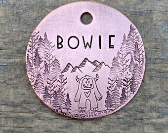 Targhetta per cani, Targhette per cani, Targhetta identificativa per animali domestici con timbro a mano, Collare, Targhette per cani, Alberi, Targhetta per cani personalizzata, Wild Monster Mountain, Metal Hounds