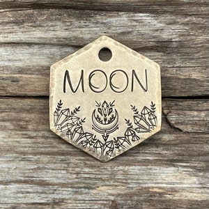 Pet ID, Dog Tag, Dog Tags for Dogs, Dog Mom Gift, Collar Tag, Personalized Dog Tag, Crystal Moon, Custom Dog Tag, Celestial Dog Tag