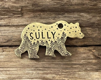 Dog Tag for LARGE Dogs, Dog Tags, Large Bear Shaped Dog Tag, Personalized, Stars, Grizzly, Black Bear, Pet Id, Custom Dog Tag, 1-1/16” x 2”