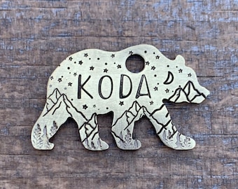Dog Tag für Hunde, Hundemarke in Bärenform, Hundemarke mit Bergen und Bäumen, personalisierte Hundemarke, Haustiermarke, Hundemarke nach Maß, der Griz