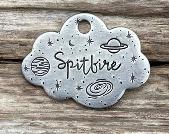 Dog Tag, Dog Tag for Dogs, Custom Dog Tags, Dragon Dog Tag, MEDIUM Cloud, Cloud Universe, Personalized, Planets, Pet ID Tag, 1 1/8 x 1 1/2”