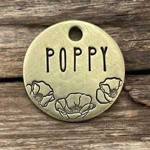 Dog Tag for Dogs, Simply Poppies, Hand Stamped Pet ID Tag, Floral Pet, Floral Dog Collar Tag, Personalized, Custom Dog Tag