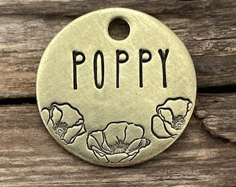 Dog Tag for Dogs, Simply Poppies, Hand Stamped Pet ID Tag, Floral Pet, Floral Dog Collar Tag, Personalized, Custom Dog Tag
