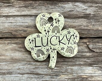 Dog Tags, Dog Tag for Dogs, Rainbow, Dog Tag, Clover, Lucky Shamrock, Stars, Personalized Dog Tag, Pet ID Tag, 1 1/4”