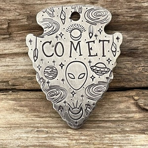 Dog Tag for Dogs, Dog Tag with Alien, LARGE Arrowhead, Stars, Personalized, Collar Tag, Planets Stars Galaxy, Custom