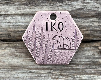 Dog Tags, The Colorado, Dog Tags for Dogs, Dog Tag with Bears, Pine Trees, Hand Stamped Pet ID Tag, Personalized Dog Tag, Metal Hounds