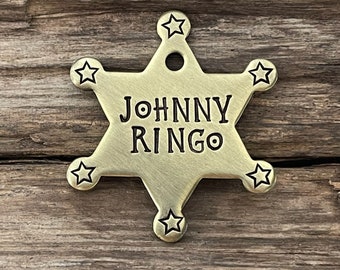 Sheriff Badge Western Dog Tag - Rodeo Collar Tag - Cowboy - Cowgirl - Rancher - Hand Stamped Personalized Gift - Dog Tag for Dogs