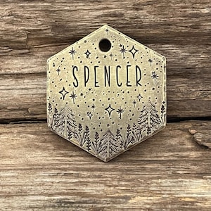 Dog Tag Personalized, Dog Tag for Collars, Pet Id Tag, Personalized Dog Tag, Dog Tags for Dogs, Custom Dog Tag, Starry Woodlands, Trees