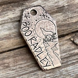 Pet ID Tag, Coffin Dog Tag, Dog Tag for Dogs, Dog Tags, Dog Tag, Full Moon, Wolf, Stars, Halloween, Spooky, Personalized