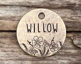 Dog Tags for Dogs, Dog Tag, Dog Tag Personalized, The Willow, Flower Dog Tag, Hand Stamped Dog Tag, Custom Dog Tag