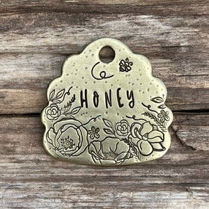 Dog Tag, Dog Tag for Dogs, Hand Stamped, Collar Tag, Pet ID Tag, Personalized, Bee Hive, Honey Bee, Flower Dog Tag, The Floral Hive