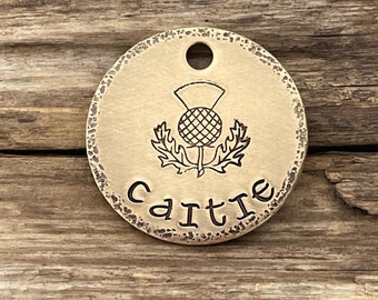 Dog Tag, Hand Stamped Pet ID Tag, Floral Dog Tag, Personalized Pet/Dog Tag, Custom Dog Tag, Dog Tag for Dogs, Scottish Thistle, Metal Hounds