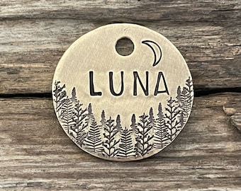 Hondenpenning, hondenpenning voor honden, hondenpenning bomen, ID-tag huisdier, ID-tag honden, The Lunar Landing, gepersonaliseerd hondenpenning, aangepast huisdiertag, wassende maan