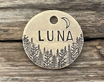 Dog Tag, Dog Tag for Dogs, Trees Dog Tag, Pet Id Tag, Dog ID Tag, The Lunar Landing, Personalized Dog Tag, Custom Pet Tag, Crescent Moon