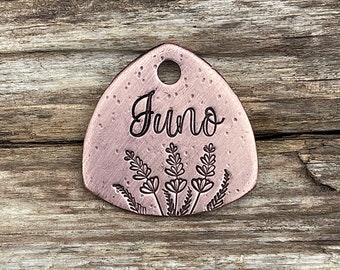 Personalized Lavender Fields Dog Tag, Hand Stamped Pet ID, Custom Floral Collar Tag