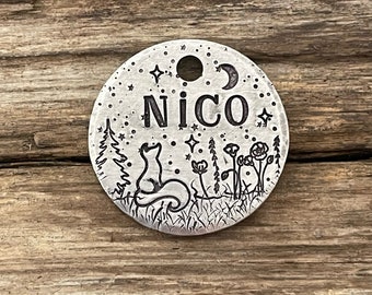 Fox Dog Tag, Dog Tag for Dogs, Pet Tag, Dog Tag Personalized, Dog Collar Tag, Puppy ID Tag, Moon Stars Trees, Cat Tag, The Garden Fox