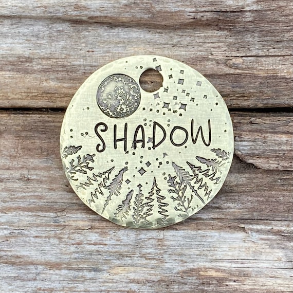 Dog Tags for Dogs Dog Tags Pet Id Tag Dog Tag Moon Shadow Personalized Dog Tag Trees Moon Stars Metal Hounds Etsy