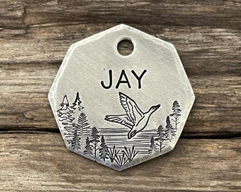 Goose Dog Tag, Dog Tags for Dogs, Pet Id Tag, Personalized, Custom ID, Trees, Birds, Geese, Lake, Bird Dog, Dog Collar Tag, Wilderness