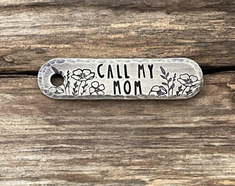 Klein hondenpenning, hondenpenning voor honden, bloemen, halsbandtag, huisdier-ID, gepersonaliseerd, langwerpig, bel mijn moeder, hondencadeau