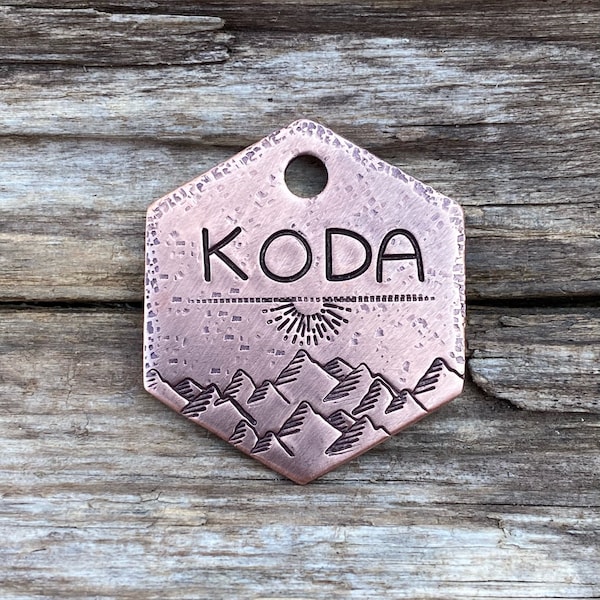 Dog Tag, Dog Tags for Dogs, Dog Tags, Pet Id Tag, Sunrise Peaks, Personalized Dog Tag, Mountain Tag, Metal Hounds