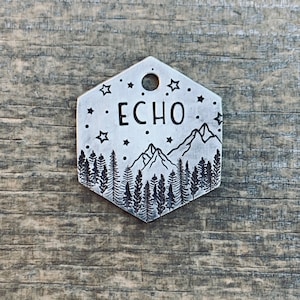 Dog Tag for Dogs, Dog Tag, Mountain, Stars, Trees, Moon, Echo Ridge, Pet Id Tag, Personalized Dog Tag, Metal Hounds