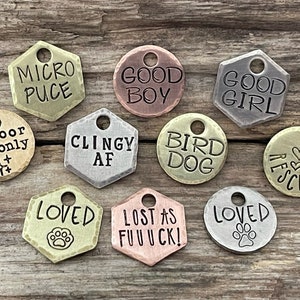 Micro Pet Tag, Dog Tag, Cat Tag, Kitty Tag, Collar Charm, Microchipped, Indoor Cat, Lost Pet, Gift for Pet, Metal Hounds Micro, 5/8”