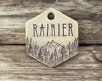 Dog Tag for Dogs, Dog Tag Personalized, Collar Tag, Pet Id Tag, Custom, Mountain Dog Tag, Trees, Metal Dog Tag, Hand Stamped, Cedar Peak