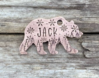 Dog Tag für Hunde, Hundemarke, Hundemarke in Bärenform, Hundemarke mit Bäumen, Winterbär