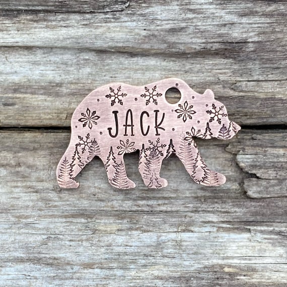 Bear shaped top dog tag