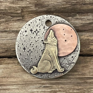 Dog Tag, Custom Dog Tag, Howling Wolf Dog Tag, 3D Dog Tag, Personalized Dog Tag, Hand Stamped Dog Tag, Metal Hounds