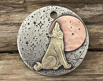 Dog Tag, Custom Dog Tag, Howling Wolf Dog Tag, 3D Dog Tag, Personalized Dog Tag, Hand Stamped Dog Tag, Metal Hounds
