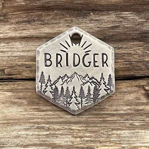 Hondenpenning voor honden, huisdieridentificatietag, hondenpenning gepersonaliseerd, hondenpenning bergbomen, aangepast halsbandtag, puppypenning, cadeau voor huisdier, The Katahdin