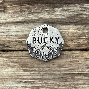 Star Tree Tag Mini Dog Tag, Mini Stardust Mountain, Stars Trees Tag, Personalized Dog ...
