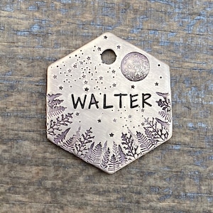 Dog Tags for Dogs, Dog Tags, Pet Id Tag, Customized, Full Moon Stardust, Personalized Dog Tag, Trees Moon Stars, Metal Hounds