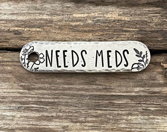 Small Dog Tag, Dog Tag for Dogs, Flowers, Collar Tag, Floral, Pet ID, Personalized, Oblong, Needs Meds, Dog Gift