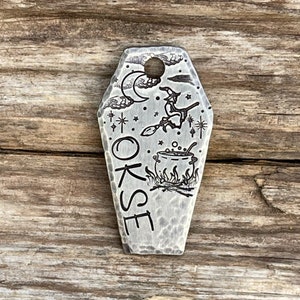 Coffin Dog Tag, Dog Tag for Dogs, Dog Tags, Pet Tag, Special Cut, Dog Tag, Witch, Cauldron, Halloween, Spooky, Personalized