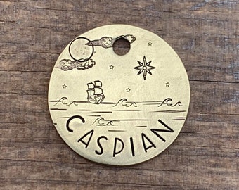 Placas de identificación para perros, placas de identificación para mascotas, placas personalizadas, artículos para mascotas, placas estampadas a mano, Mar Caspio, Metal Hounds