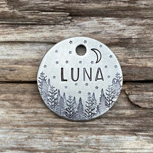 Dog Tag, Dog Tag for Dogs, Pet ID Tag, Trees Dog Tag, Goodnight Landing, Dog ID Tag, Personalized Dog Tag, Customized Pet Tag, Silver