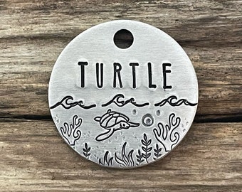 Dog Tag, Dog Tags for Dogs, Ocean, Beach, Turtle, Pet Name Tag, Pet ID Tag, Hand Stamped, Custom, Personalized, Water Dog, The Sea Turtle