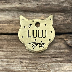 Mini Dog Tag, Mini Cat Tag, The Cosmic Cat, Personalized Dog Tag, Kitty Tag, Pet Id Tag, Custom Dog Tag, Metal Hounds Mini