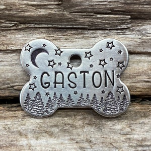Dog Tag, Dog Tag for Dogs, Pet ID, Night Forest, Dog Bone Tag, Dog Bone, Personalized Dog Tag, Custom Dog Tags, Collar ID