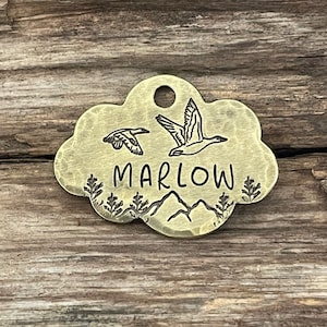 Dog Tag for Dogs, Cloud, Trees, Mountain, The Flight, Personalized, Custom, Collar Tag, Puppy, Pet ID, Geese, MEDIUM 1 1/8 x 1 1/2”