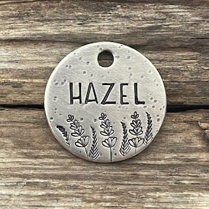 Dog Tag for Dogs, Dog Tag, Hand Stamped Pet ID Tag, Floral Pet, Floral Dog Collar Tag, Personalized Dog ID, Lavender Fields