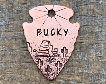 Dog Tag, Dog Tag for Dogs, Dog Tags, MEDIUM Arrowhead, The Saguaro, Personalized Dog Tag, Special Cut, 1 1/2” x 1 1/8”