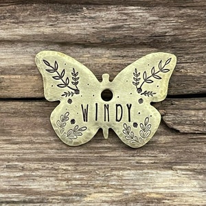 Butterfly Dog Tag, Dog Tag for Dogs, Collar Dog Tag, Vines Leaves Flowers, Personalized Dog Tag, Pet Id Tag, The Windy Butterfly