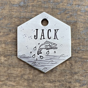 Dog Tag, Dog Tags for Dogs, Dog Tags, Pet Id Tag, The Catch, Dog Tag with Fish, Personalized Dog Tag, Bass, Water, Gift for Fisherman